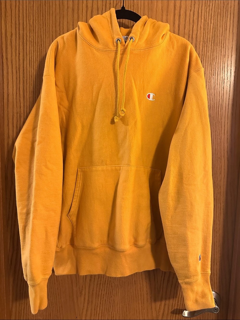 Champion Men's Yellow Crewneck Hoodie Pullover